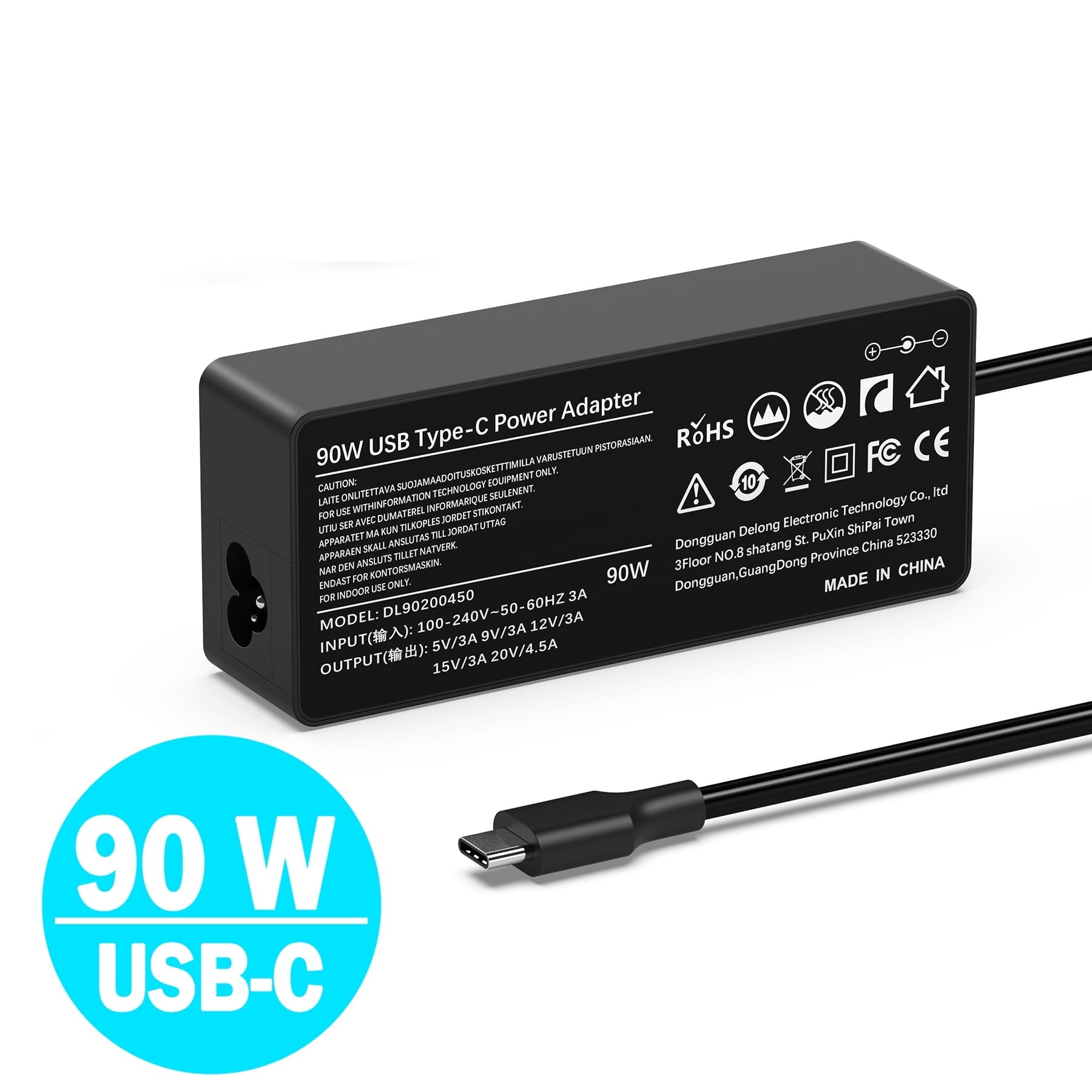 Universal Laptop Charger PD 90W USB C Power Adapter, Type C Power Supply Cord for MacBook Lenovo Dell HP Gateway Asus Acer Samsung LG Sony Monitor TV and More Type C Devices C0077 JS Bazar