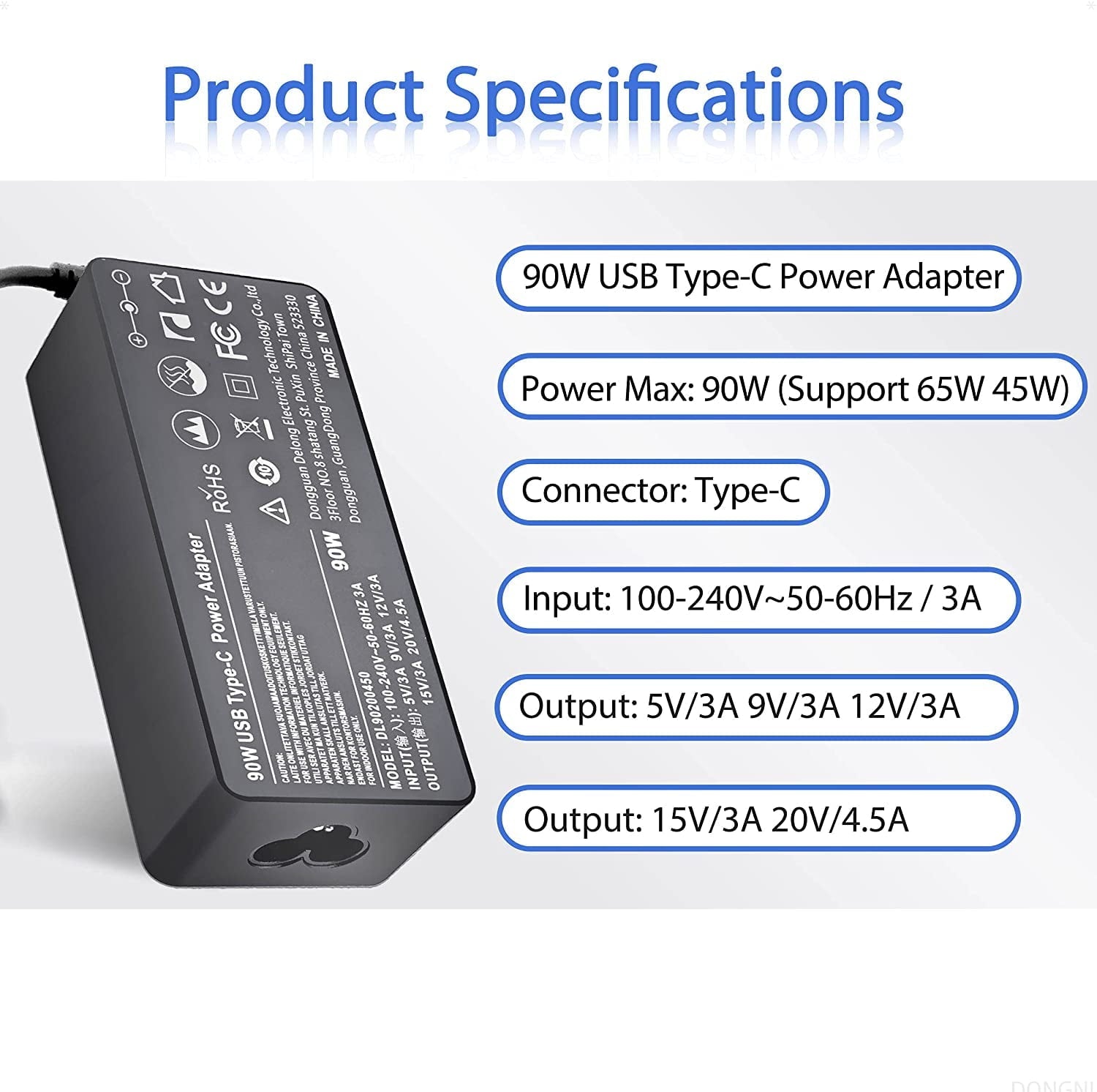 Universal Laptop Charger PD 90W USB C Power Adapter, Type C Power Supply Cord for MacBook Lenovo Dell HP Gateway Asus Acer Samsung LG Sony Monitor TV and More Type C Devices C0077 JS Bazar