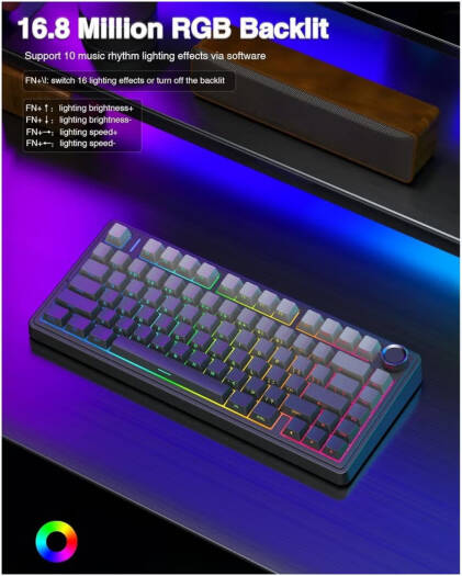 AULA F75 Pro Gasket Wireless 75% Mechanical Keyboard – 80 Keys Compact Design, Reaper Linear Switches, Hot Swappable, RGB Backlit, NKRO Anti-Ghosting, 1000Hz Polling Rate, 4000mAh Battery, Triple Mode (Bluetooth, 2.4GHz, USB-C) – Black | F75 Pro OneCart