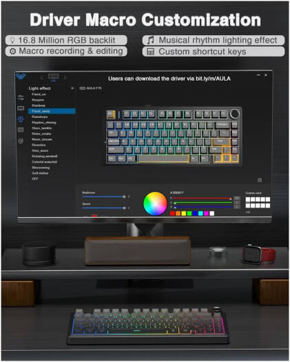 AULA F75 Pro Gasket Wireless 75% Mechanical Keyboard – 80 Keys Compact Design, Reaper Linear Switches, Hot Swappable, RGB Backlit, NKRO Anti-Ghosting, 1000Hz Polling Rate, 4000mAh Battery, Triple Mode (Bluetooth, 2.4GHz, USB-C) – Black | F75 Pro OneCart