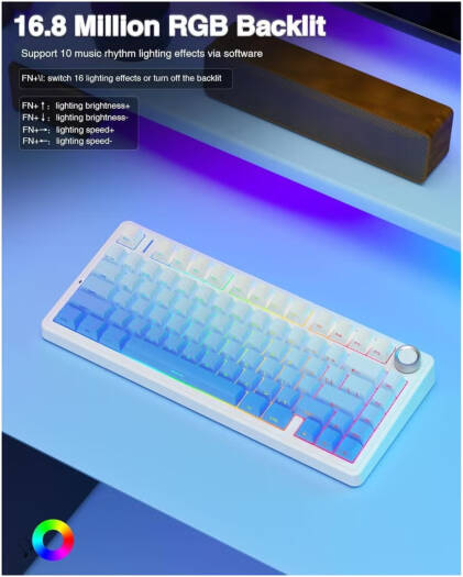 AULA F75 Pro Gasket Wireless 75% Mechanical Keyboard – 80 Keys Compact Layout, Seiya Mechanical Switches, Hot Swappable, RGB Backlit, NKRO Anti-Ghosting, 1000Hz Polling Rate, 4000mAh Battery, Tri-Mode (Bluetooth, 2.4GHz, USB-C) – Blue | F75 Pro OneCart