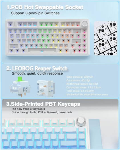 AULA F75 Pro Gasket Wireless 75% Mechanical Keyboard – 80 Keys Compact Layout, Seiya Mechanical Switches, Hot Swappable, RGB Backlit, NKRO Anti-Ghosting, 1000Hz Polling Rate, 4000mAh Battery, Tri-Mode (Bluetooth, 2.4GHz, USB-C) – Blue | F75 Pro OneCart