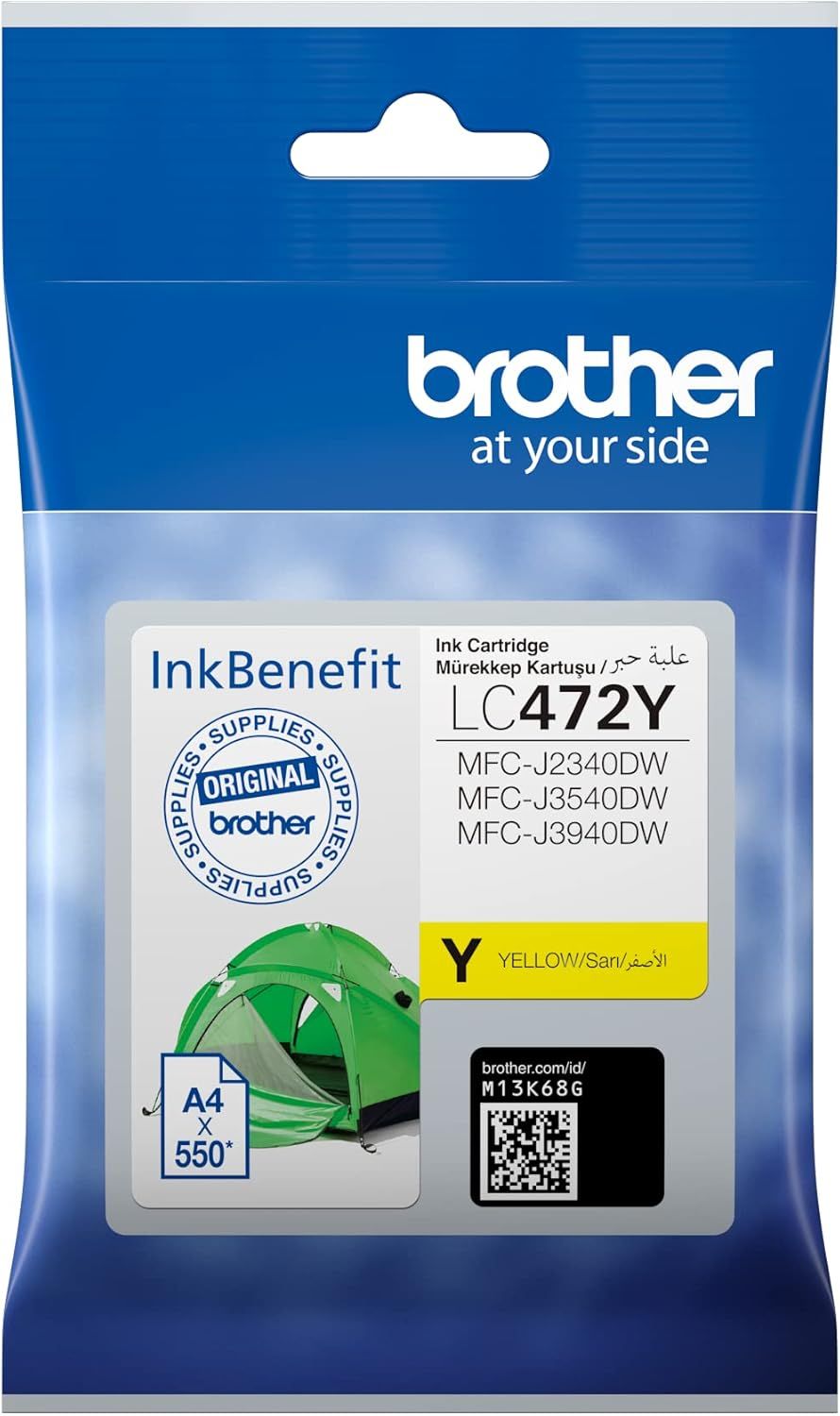 Brother Genuine LC472Y Yellow Ink Cartridge Standard Yield 550 Pages, Compatible with Brother MFC-J2340DW, MFC-J3540DW, MFC-J3940DW Printers | LC472Y OneCart