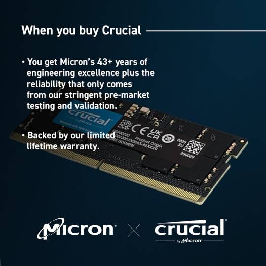 Crucial 32GB DDR5-4800 SODIMM Laptop Memory, CL40 CAS, 40-39-39 Timings, 1.1V, 262-Pin, Unbuffered Non-ECC | CT32G48C40S5 OneCart