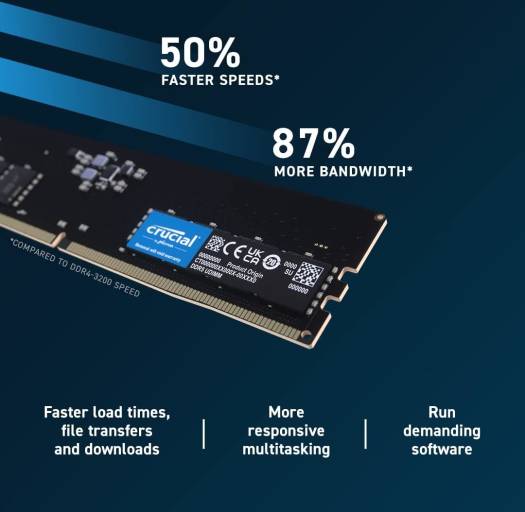 Crucial 16GB DDR5-4800 UDIMM Desktop Memory, CL40 CAS Latency, 40-39-39 Timings, 1.1V, 288-Pin, Unbuffered Non-ECC | CT16G48C40U5 OneCart