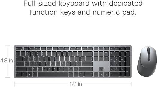 Dell Premier Multi-Device Wireless Keyboard and Mouse Combo – 2.4GHz Wireless & Bluetooth 5.0, Multi-Host Connectivity, USB Receiver, English-Arabic Layout, Ergonomic Full-Size Keyboard with Programmable Keys, Silent Mouse, Titan Gray | KM7321W OneCart