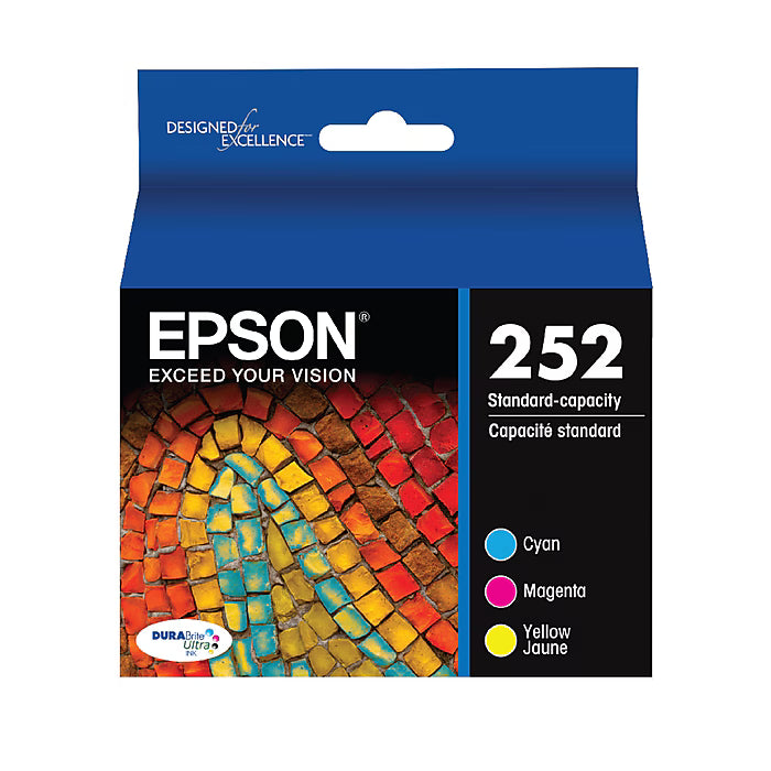Epson 252 Ink Cartridge 3-Pack DURABrite Ultra Standard Capacity, Cyan/Magenta/Yellow, High-Quality Ink for Epson WorkForce Printers | T252520 OneCart