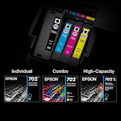Epson 702 DURABrite Ultra Ink Cartridge 3-Pack Standard Capacity Combo, Black, Cyan, Magenta For WorkForce Pro WF-3720, WF-3730, WF-3733 | T702520-S OneCart