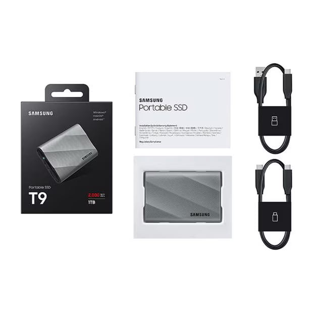 Samsung T9 Portable External SSD 1TB – USB-C 3.2 Gen 2x2, Up to 2000MB/s Read & 1950MB/s Write, Black OneCart