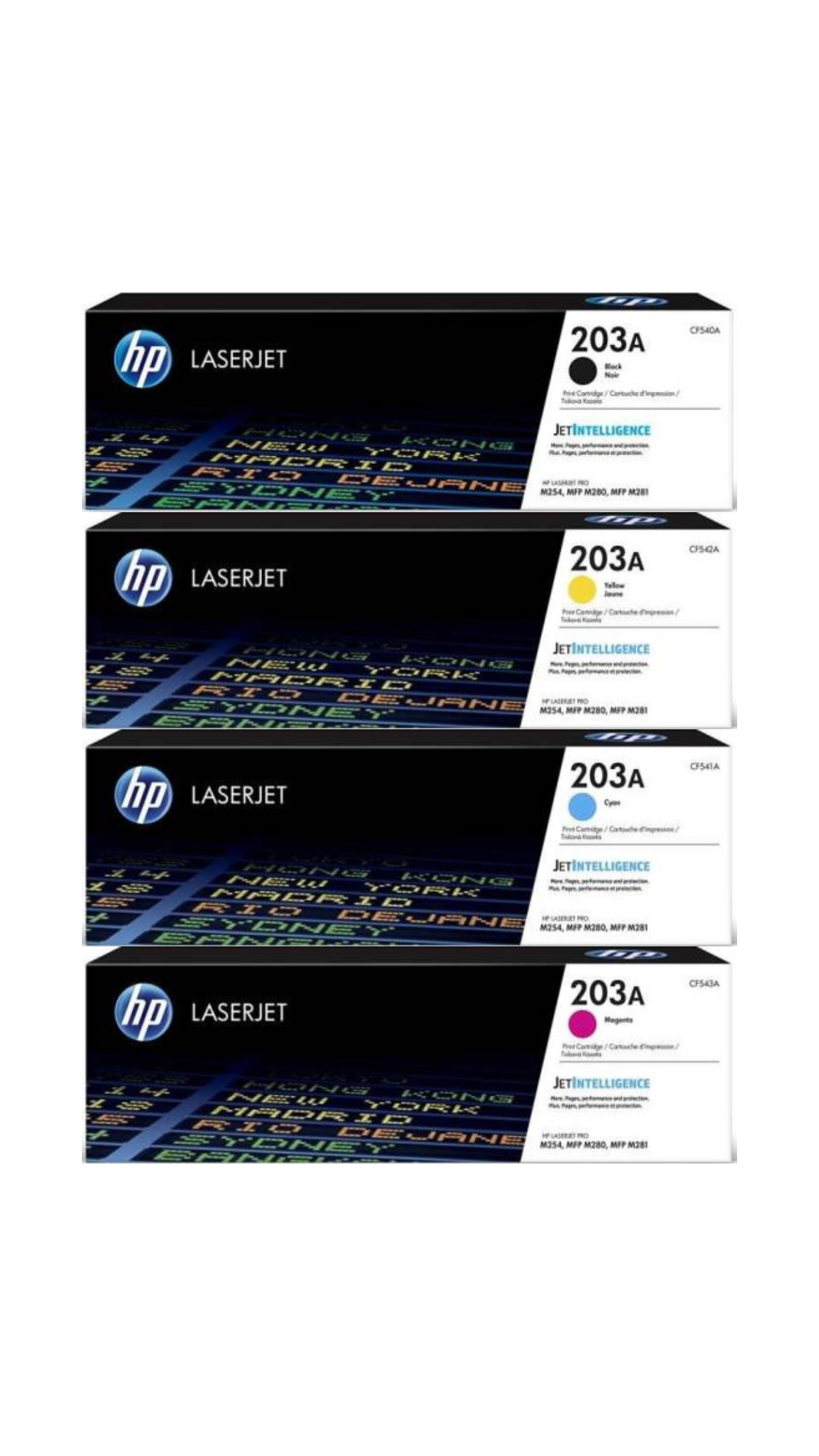HP 203A Toner Cartridge Multipack (B/C/M/Y), HP Laser Jet Pro MFP M281fdw toner CF540A OneCart