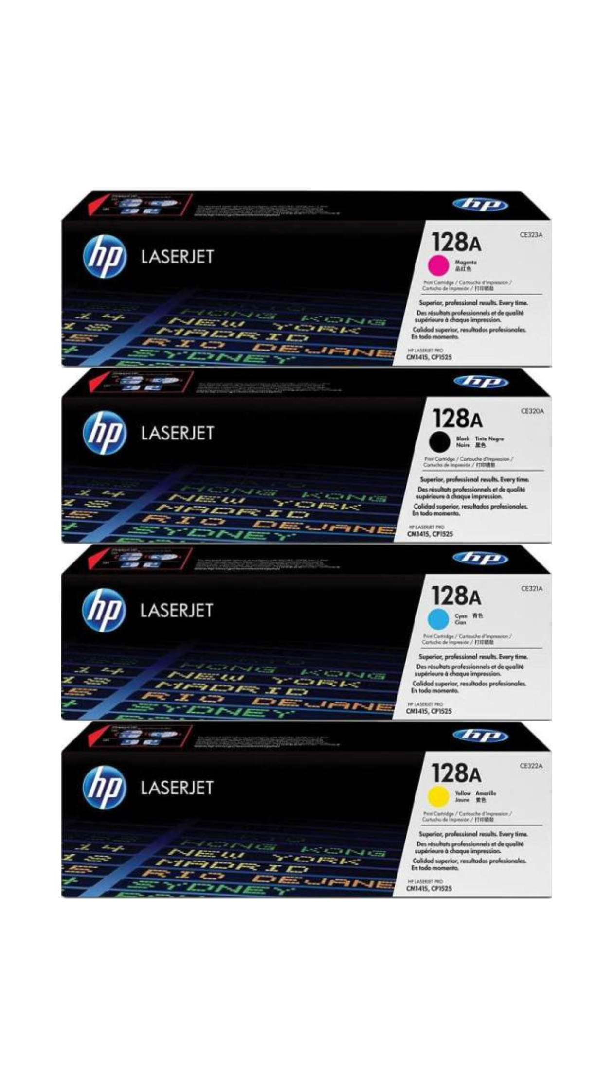 HP 128A Black/Cyan/Magenta/Yellow LaserJet Toner Cartridge Set, 4 Pieces OneCart