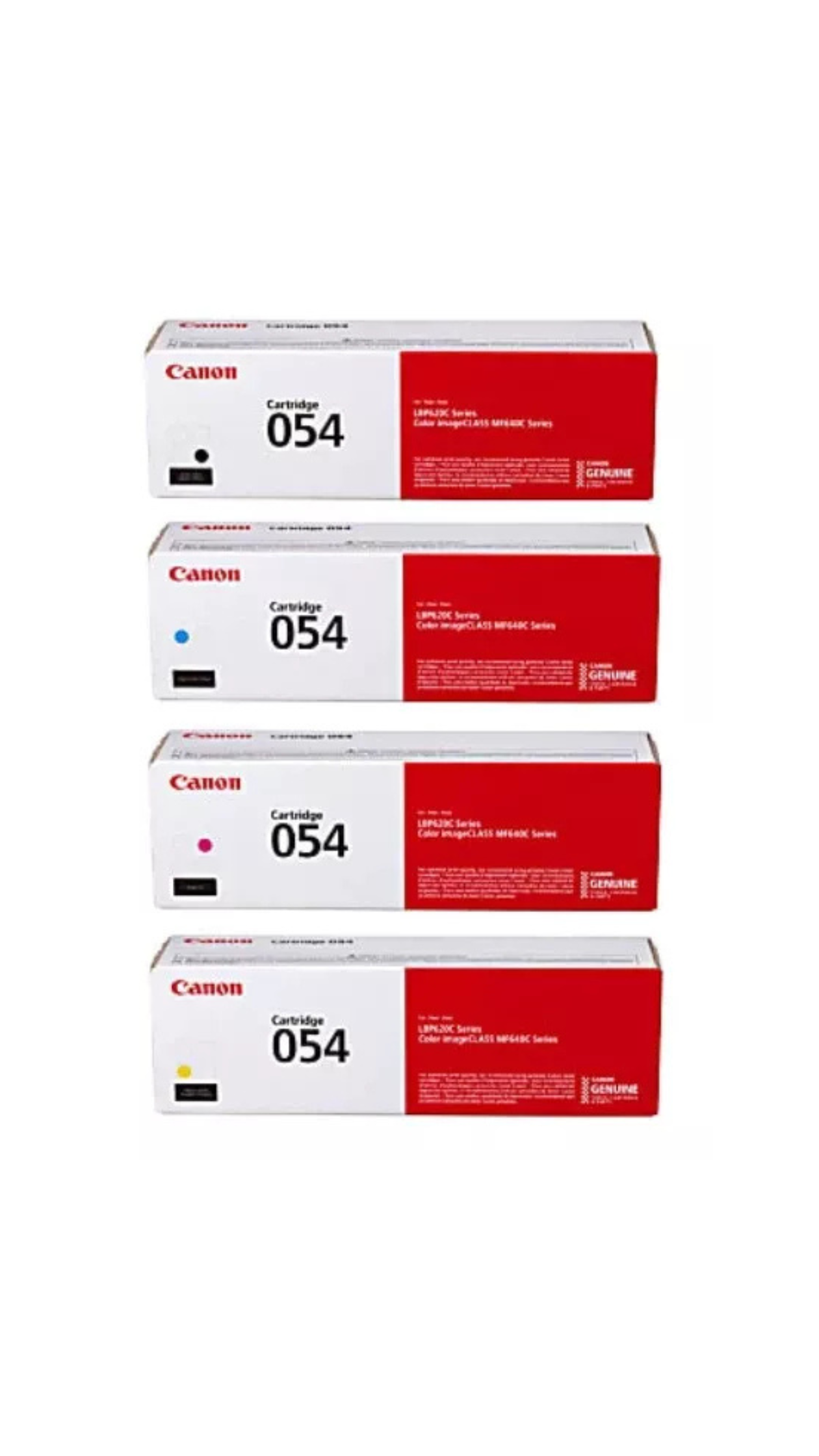 Genuine Canon 054 Toner Cartridge Set of 4 Black, Cyan, Magenta,& Yellow OneCart