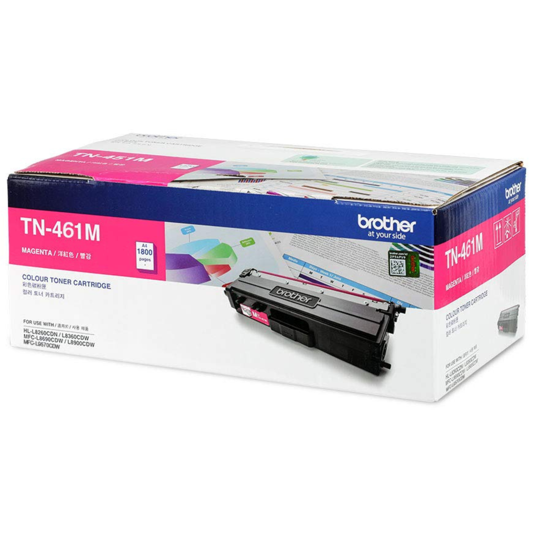 Brother Genuine TN-461M Standard Yield Magenta Toner Cartridge for Brother HL-L8260CDW, HL-L8360CDW, MFC-L8610CDW, MFC-L8900CDW, DCP-L8410CDW Printers, Up to 1,800 Pages | TN-461M OneCart