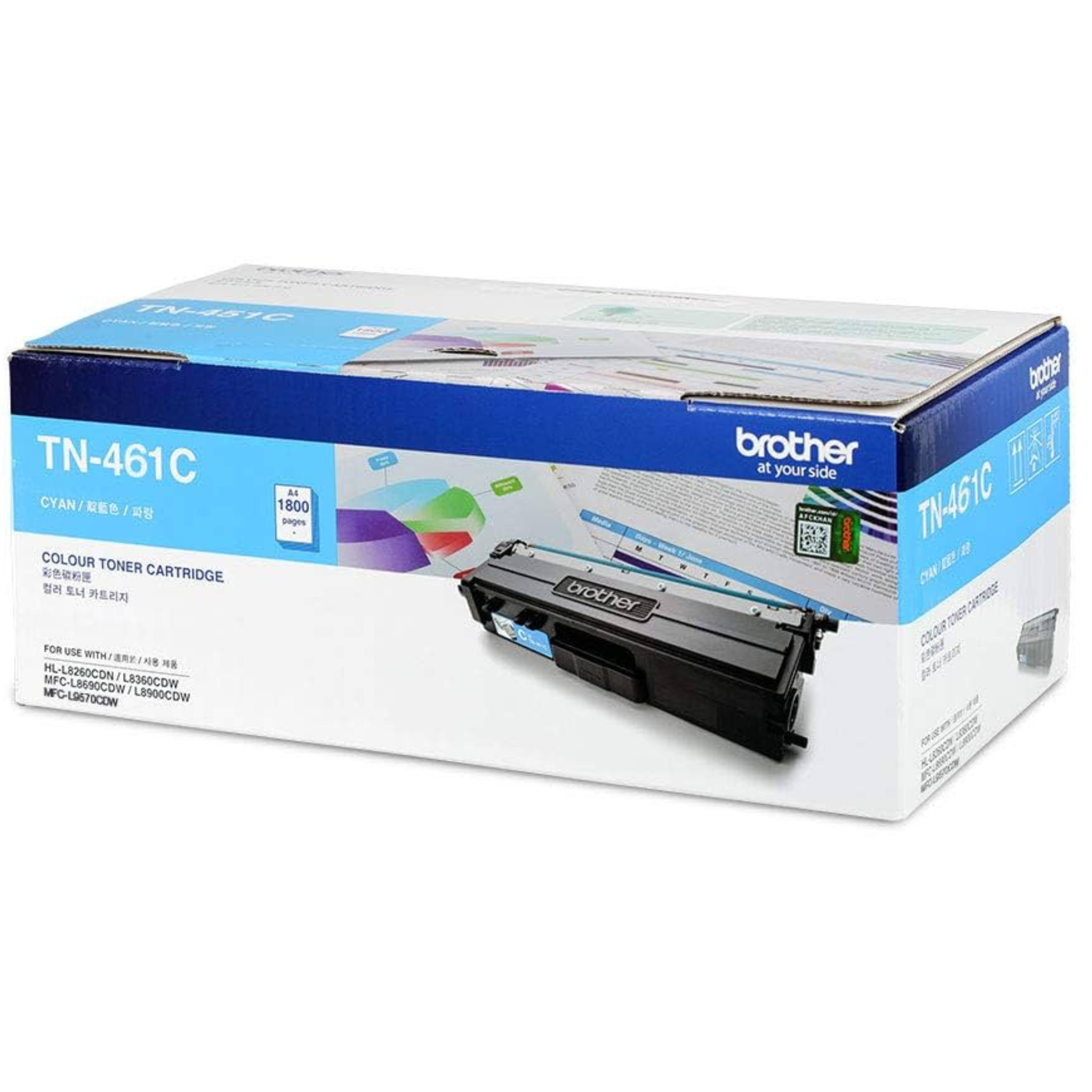 Brother Genuine TN-461C Standard Yield Cyan Toner Cartridge for Brother HL-L8260CDW, HL-L8360CDW, MFC-L8610CDW, MFC-L8900CDW, DCP-L8410CDW Printers, Up to 1,800 Pages | TN-461C OneCart