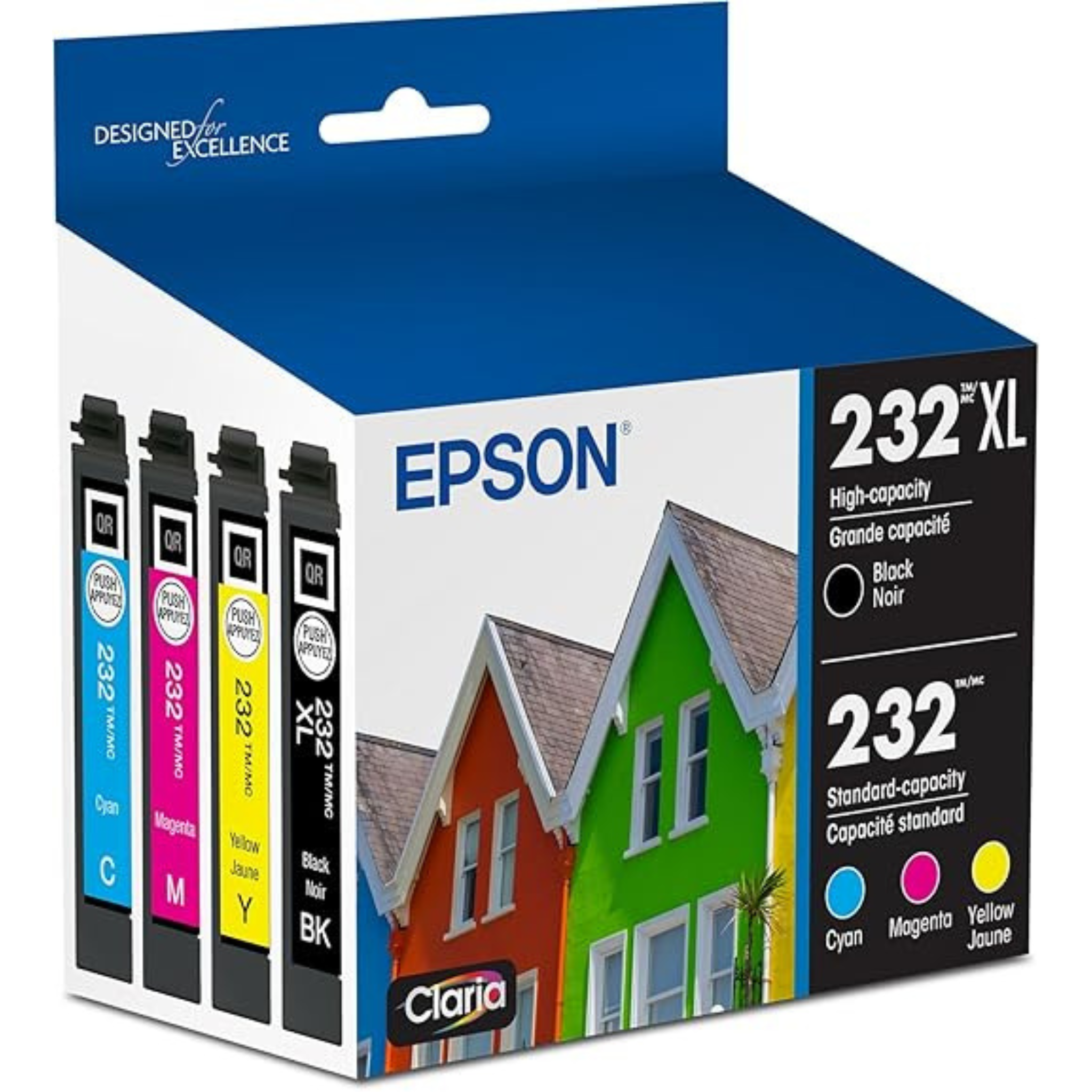 Epson 232 Claria Ink High Capacity Black & Standard Color Cartridge Combo Pack Black, Cyan, Magenta, Yellow Compatible with WorkForce WF-2930, WF-2950, Expression XP-4200, XP-4205 | T232XL-BCS OneCart