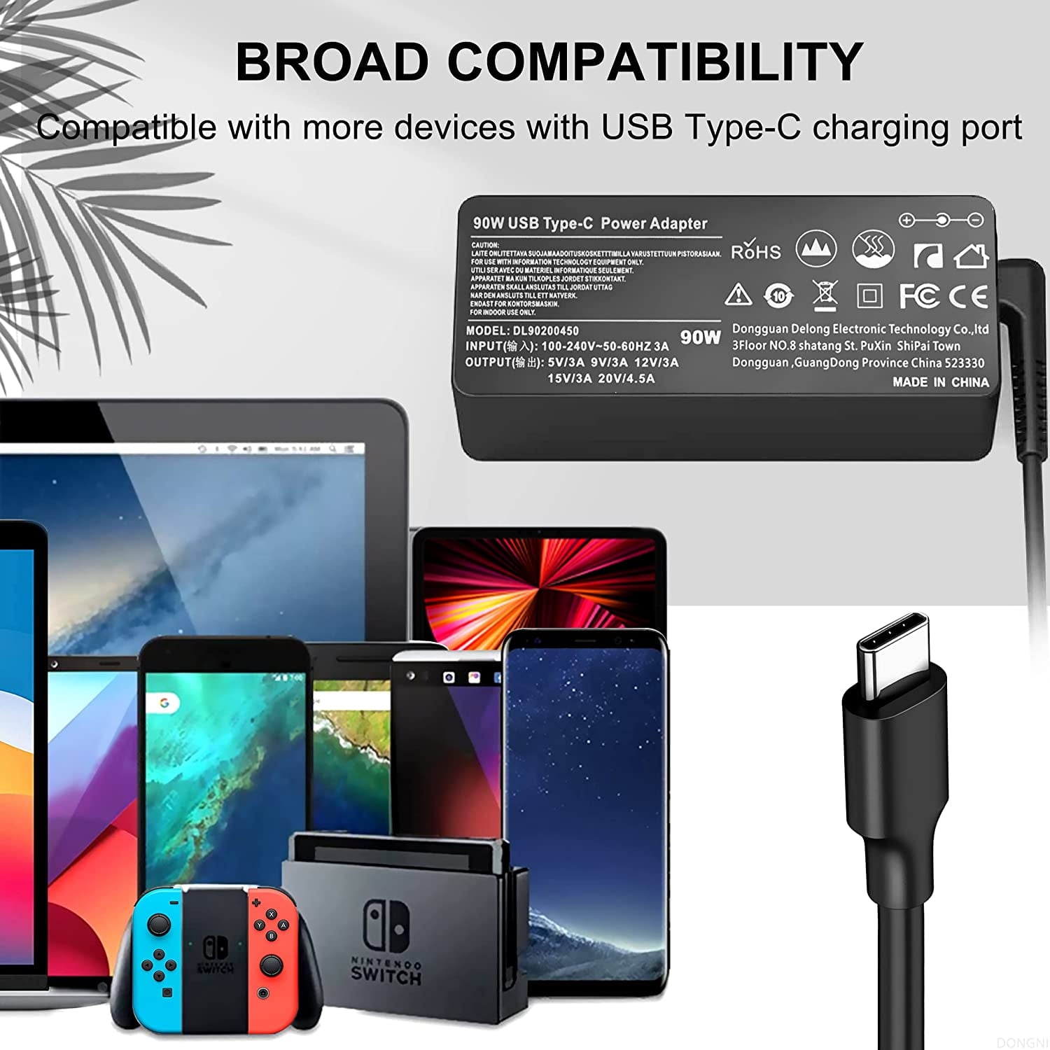 Universal Laptop Charger PD 90W USB C Power Adapter, Type C Power Supply Cord for MacBook Lenovo Dell HP Gateway Asus Acer Samsung LG Sony Monitor TV and More Type C Devices C0077 JS Bazar