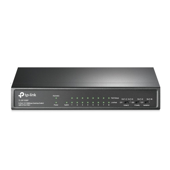 TP-Link TL-SF1009P 9-Port Desktop Switch with 8-Port PoE+ | Unmanaged Fast Ethernet Switch with 8 PoE+ Ports, 65W Power Budget, Plug-and-Play Setup, Compact Metal Housing, Ideal for CCTV, Access Points, and Small Office Networks OneCart