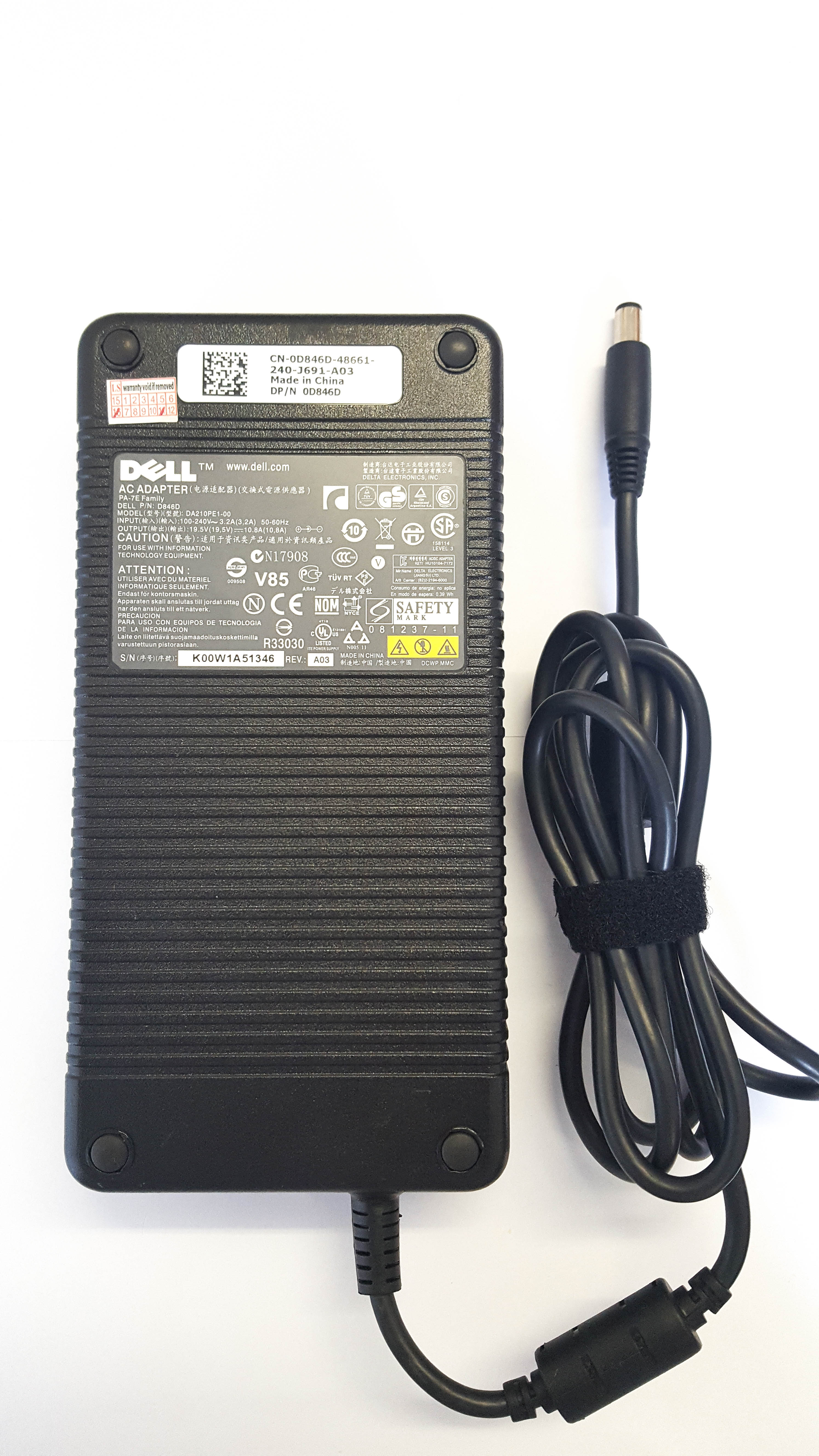 Original 210W Dell Laptop charger for Dell Precision M6400 M6500 Alienware M17XR2 M17X D846D DA210PE1-00 PA-7E Family 19.5V 10.8A Laptop Charger JS Bazar