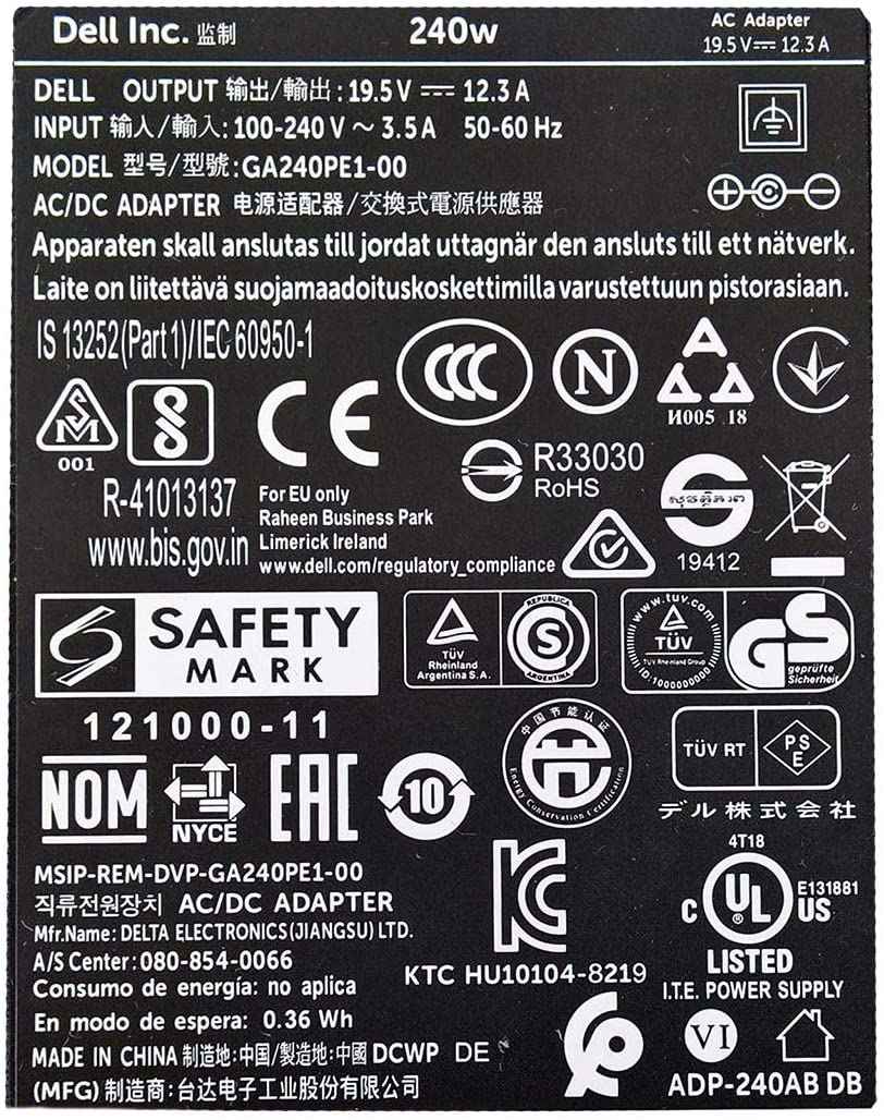 240W Dell charger for Dell Notebook Model: Dell Precision M6400 Dell Precision M6500 Dell Precision M6600 Laptop Charger JS Bazar