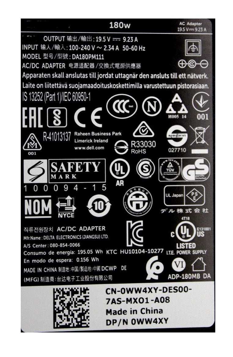 180W Dell Laptop charger for Dell Alienware M14x M15x M17x DW5G3 0DW5G3 FA180PM111 DA180PM111 19.5V 9.23A 7.4mm x 5.0mm Laptop Charger JS Bazar