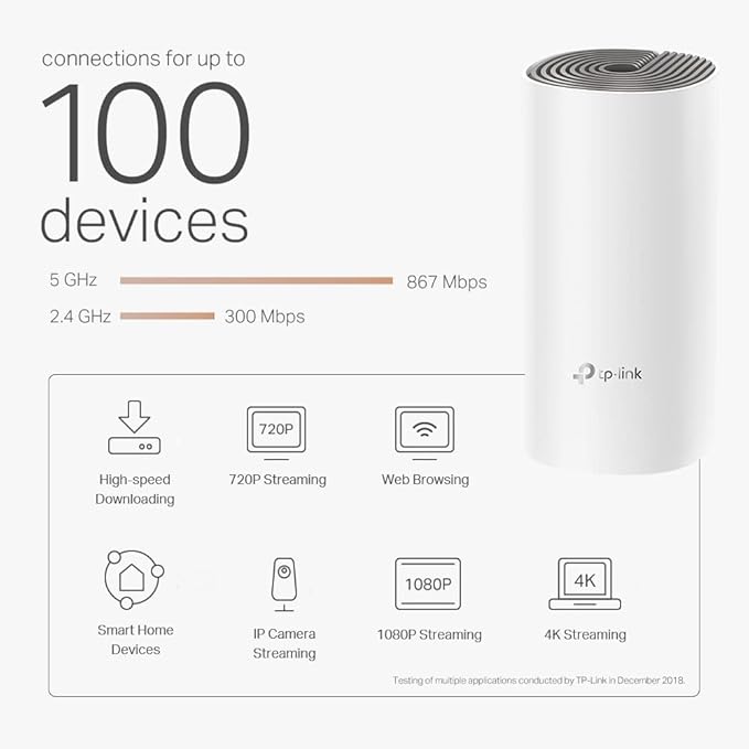 TP-Link Deco E4 AC1200 Mesh Wi-Fi System Dual-Band, 300 Mbps + 867 Mbps, MU-MIMO, Seamless Coverage, Single Pack, White | Deco E4 (1-Pack) OneCart