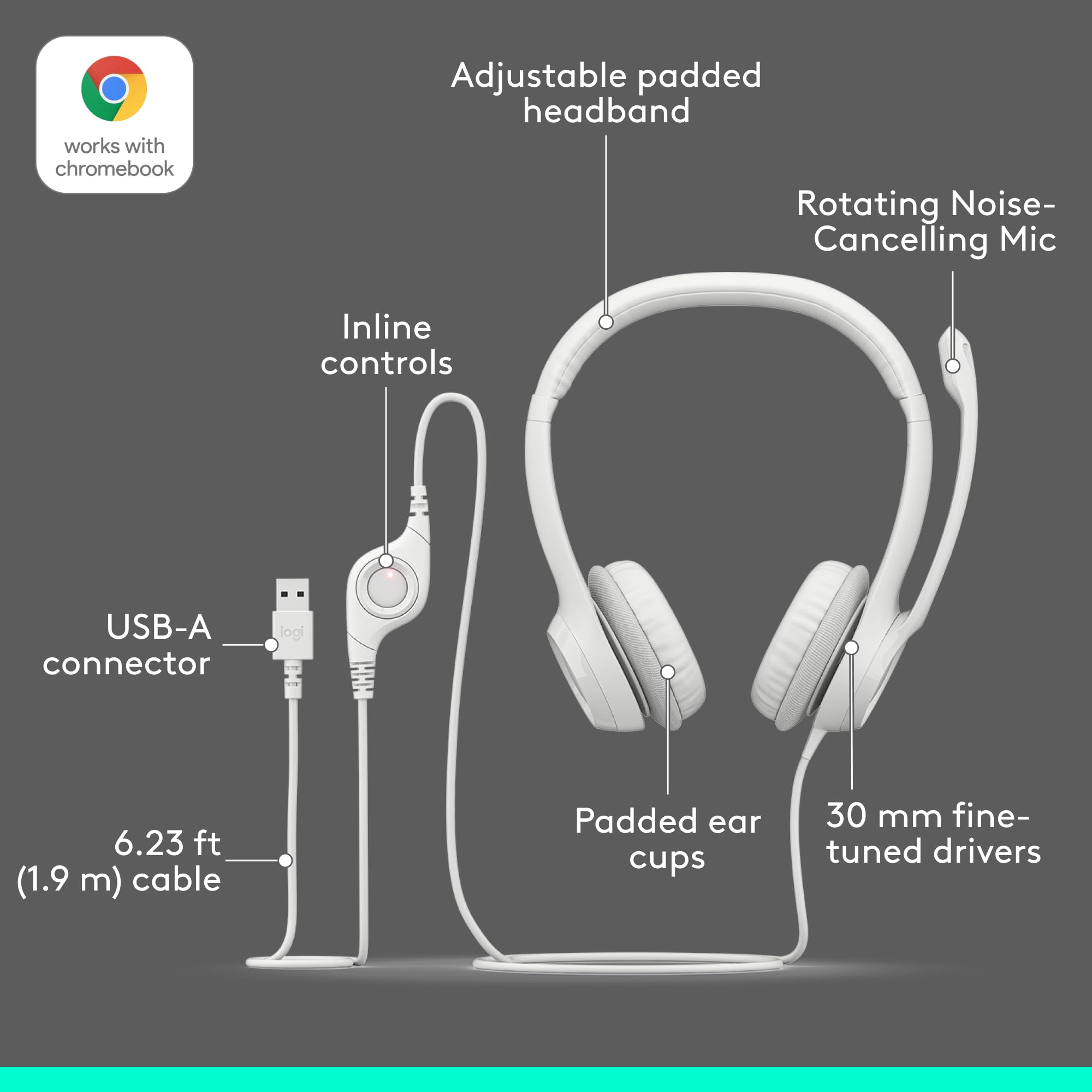 Logitech H390 Gaming Headphones, Wired USB Headset with Microphone for PC, Noise Cancelling Mic for Video Meetings, Music, and Gaming – Off White OneCart