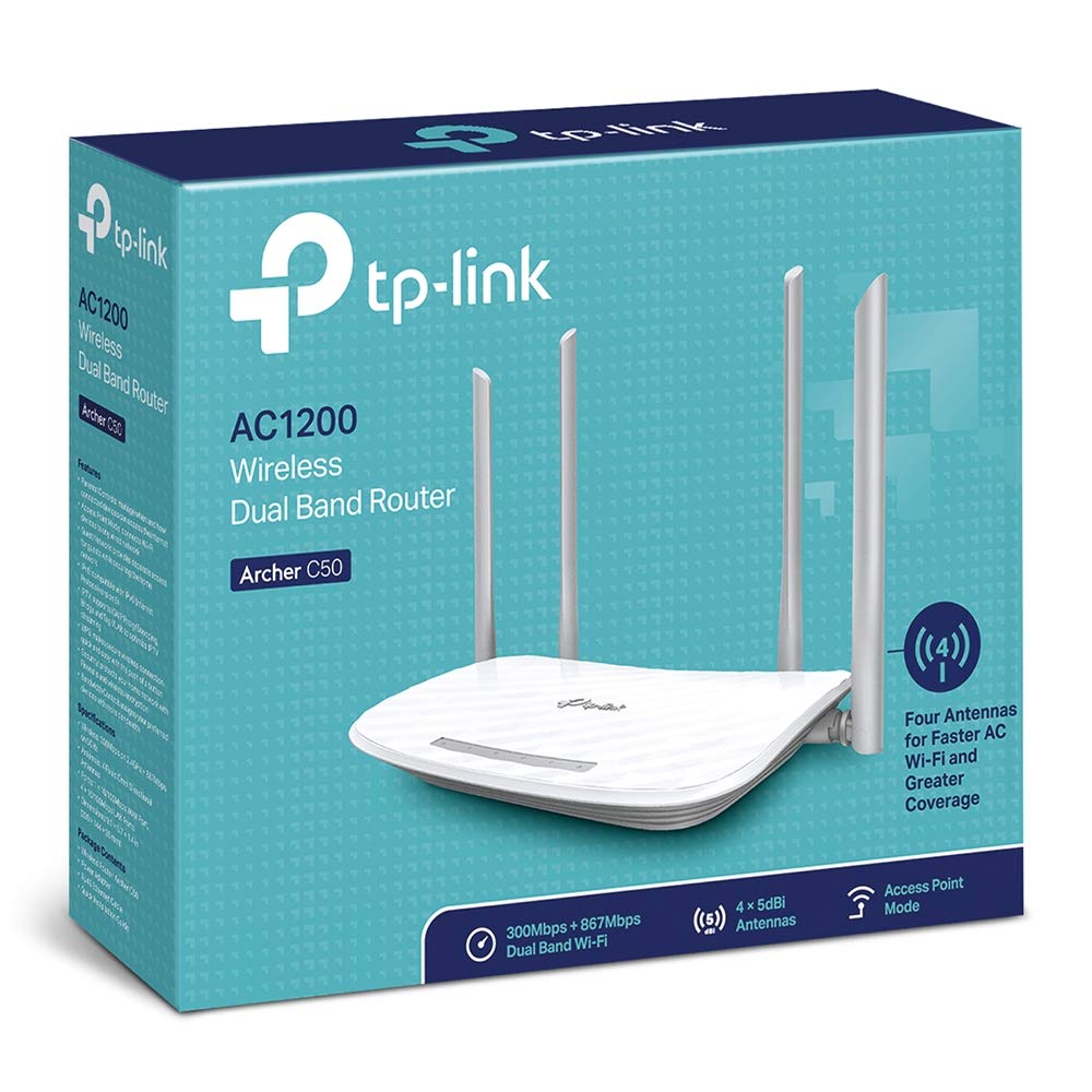 TP-Link Archer C50 AC1200 Dual Band Wireless Cable Router – 1200 Mbps WiFi Speed, 4 Antennas, MU-MIMO, IPv6, Parental Controls | ARCHER C50