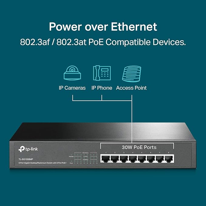 TP-Link TL-SG1008MP 8-Port Gigabit Desktop &amp; Rackmount Switch with 8-Port PoE+ | 126W High-Power PoE Budget, Unmanaged Plug-and-Play Design, Metal Housing, Ideal for CCTV, Access Points, VoIP, Small Business and Enterprise Networks OneCart