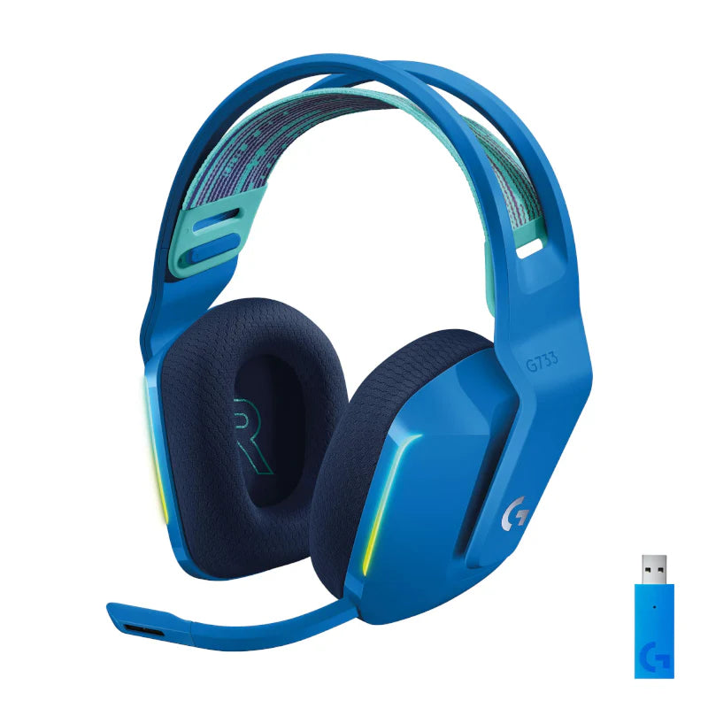 Logitech G733 LightSpeed Wireless RGB Gaming Headset, DTS Headphone:X 2.0, 16.8 Million RGB Colors, Lightweight Comfort, White | 981-000883 blue OneCart