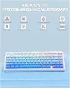 AULA F75 Pro Gasket Wireless 75% Mechanical Keyboard – 80 Keys Compact Layout, Seiya Mechanical Switches, Hot Swappable, RGB Backlit, NKRO Anti-Ghosting, 1000Hz Polling Rate, 4000mAh Battery, Tri-Mode (Bluetooth, 2.4GHz, USB-C) – Blue | F75 Pro OneCart