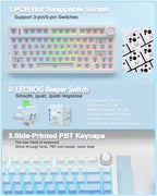 AULA F75 Pro Gasket Wireless 75% Mechanical Keyboard – 80 Keys Compact Layout, Seiya Mechanical Switches, Hot Swappable, RGB Backlit, NKRO Anti-Ghosting, 1000Hz Polling Rate, 4000mAh Battery, Tri-Mode (Bluetooth, 2.4GHz, USB-C) – Blue | F75 Pro OneCart