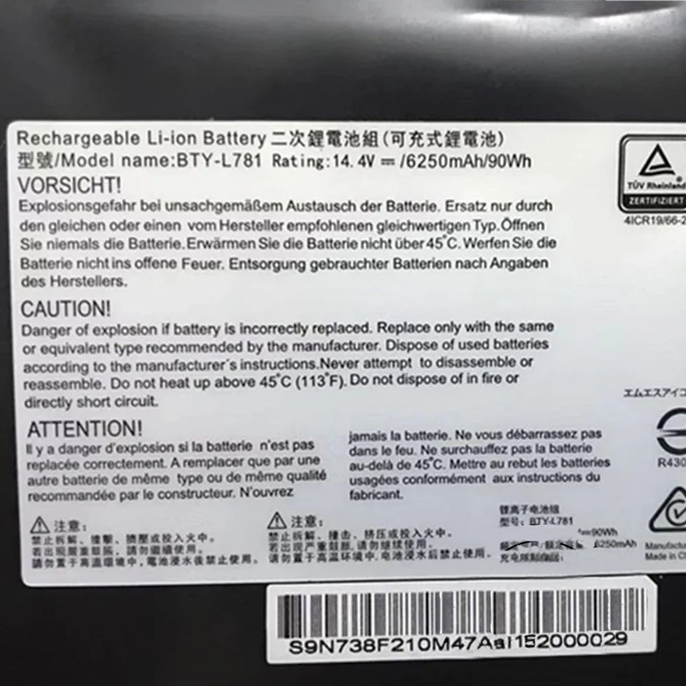 Genuine BTY-L781 MSI GT75 Titan 6250mAh, 90Wh 14.4V, Black , Li-Polymer Laptop Battery OneCart