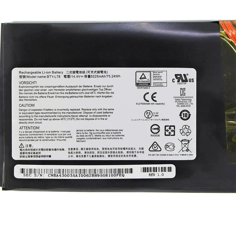 Original MSI BTY-L78 MSI S5 GT80 GT73 GT73VR GT83VR 6RE-026CN 2QE-035CN GT62 16L1 16L2 GT75 Tablet Laptop Battery OneCart