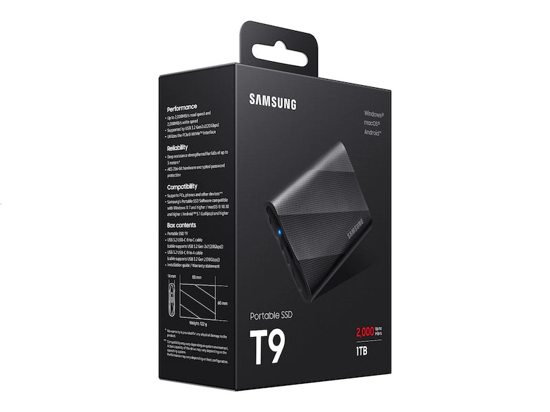 Samsung T9 Portable External SSD 2TB – USB-C 3.2 Gen 2x2, Up to 2000MB/s Read &amp; 1950MB/s Write, Black OneCart