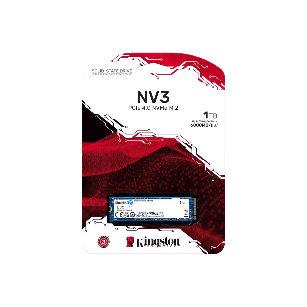 Kingston NV3 1TB PCIe 4.0 NVMe Internal SSD – M.2 2280, 6000MB/s Read, 4000MB/s Write, 3D NAND, 320 TBW | SNV3S/1000G OneCart