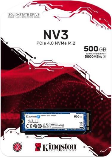 Kingston NV3 PCIe 4.0 NVMe Internal SSD – 500GB M.2 2280, 5000 MB/s Sequential Read, 3000 MB/s Sequential Write, 3D NAND, High-Endurance 160 TBW Storage Drive | SNV3S/500G OneCart