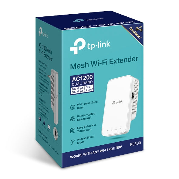 TP-Link AC1200 WiFi Range Extender (RE330), Dual-Band Signal Booster, Up to 1500 Sq.ft Coverage, Supports 25 Devices, with Ethernet Port OneCart