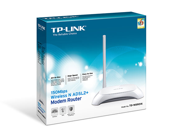 TP-Link TD-W8901N 150Mbps Wireless N ADSL2+ Modem Router, 4-Port Ethernet, Built-in DSL Modem, Wi-Fi Access Point, Secure Connection with WPA/WPA2 Encryption, Easy Setup, White | TD-W8901N OneCart