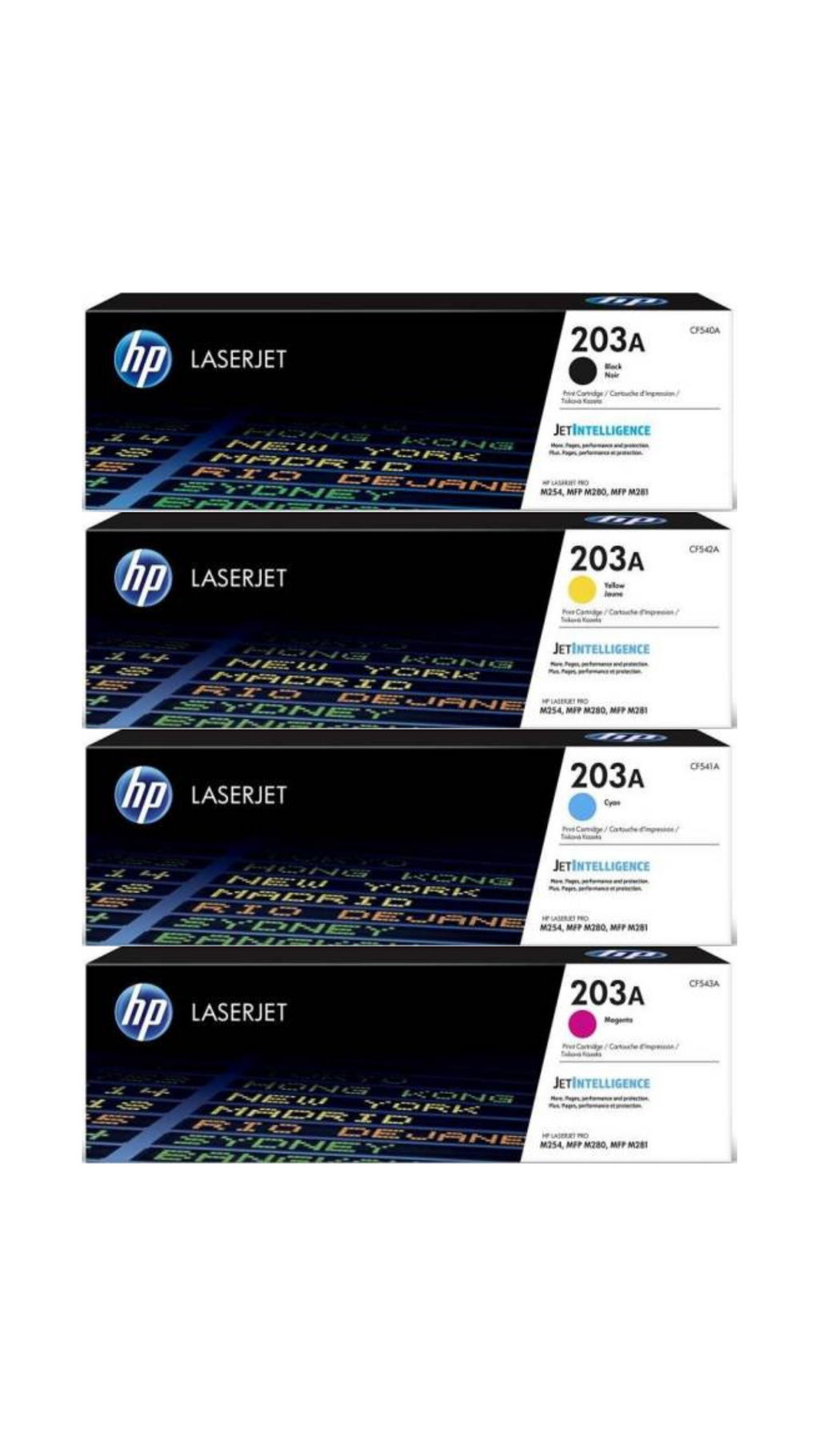 HP 203A Toner Cartridge Multipack (B/C/M/Y), HP Laser Jet Pro MFP M281fdw toner CF540A OneCart