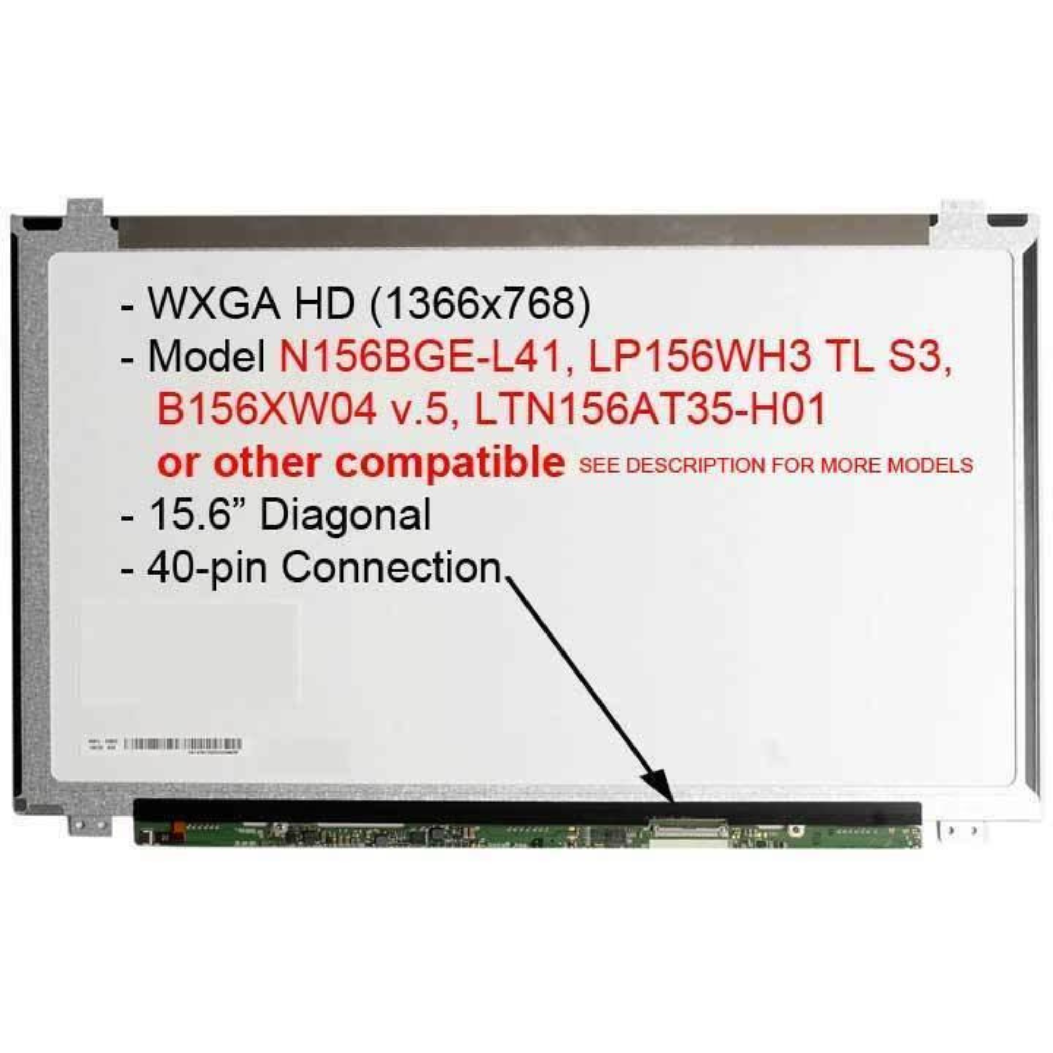 15.6" 40-Pin Non-Touch Laptop Screen Replacement for HP Compaq 15-R255NE, 15-R042ER, 15-R043tu, 15-R111nt, 15-R112nt, 15-R113nx OneCart