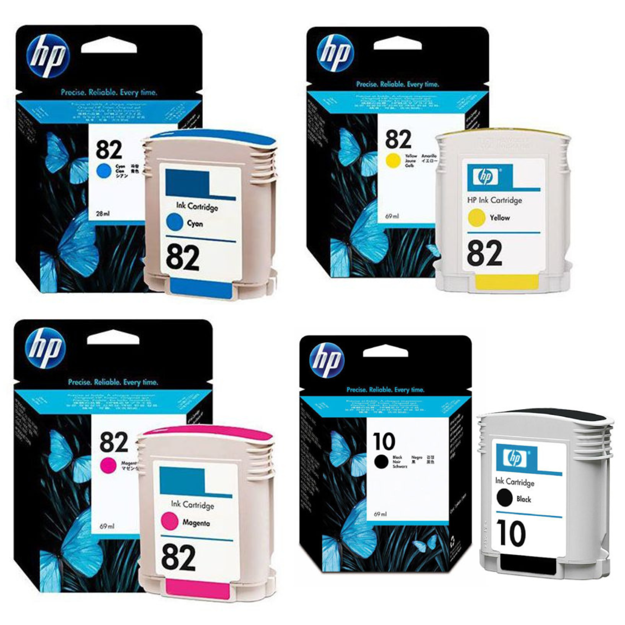 HP 82 Ink Cartridges High-Yield Original Ink for HP DesignJet Printers | Compatible with HP DesignJet 500, 510, 800 Series Available in Black, Cyan, Magenta, and Yellow for Sharp, Professional Prints Multicolor OneCart