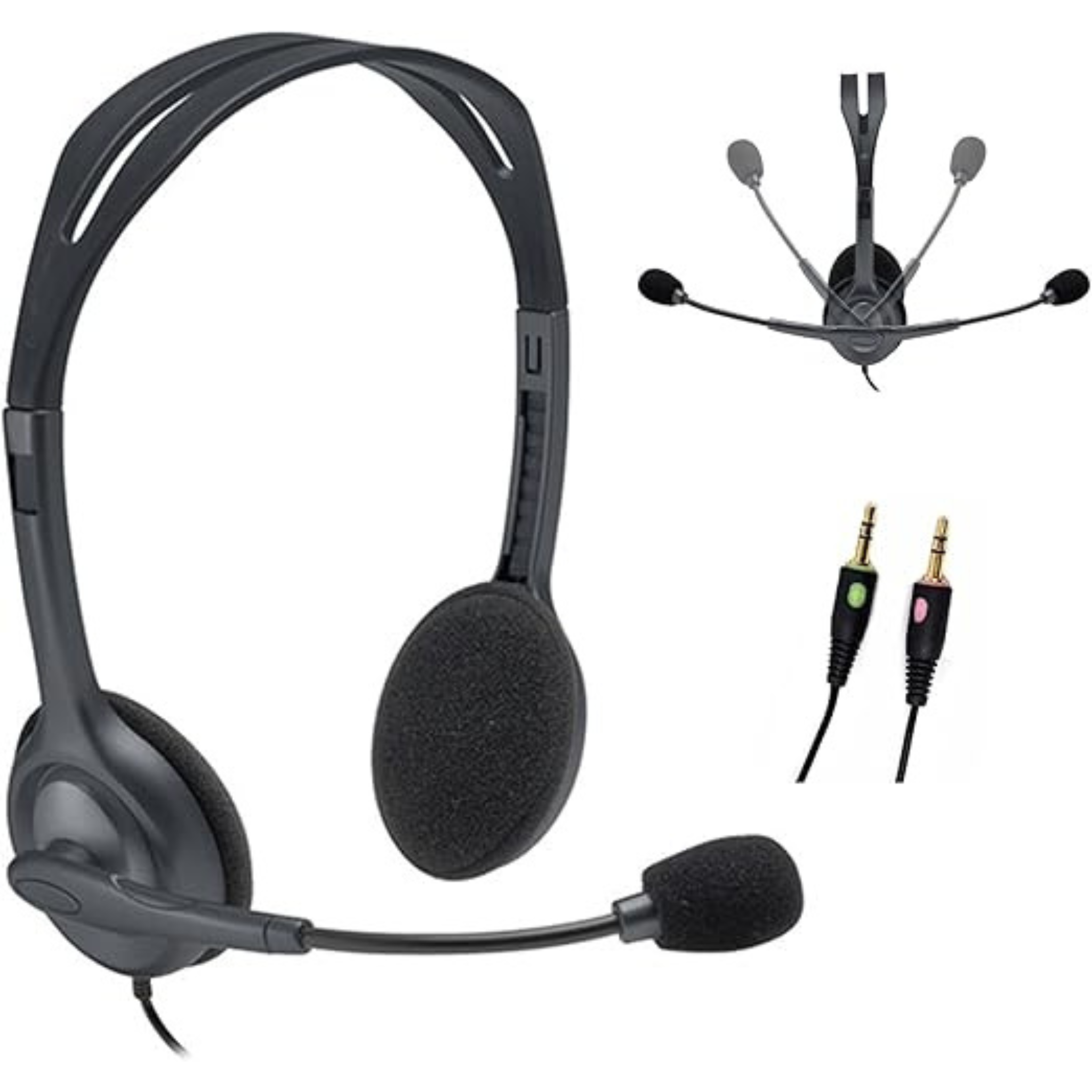 Logitech H110 Stereo Headset – Black | Lightweight On-Ear Headphones with Adjustable Boom Microphone, Dual 3.5mm Audio Jacks, Clear Stereo Sound, Compatible with PC, Laptop, and Desktop Computers OneCart