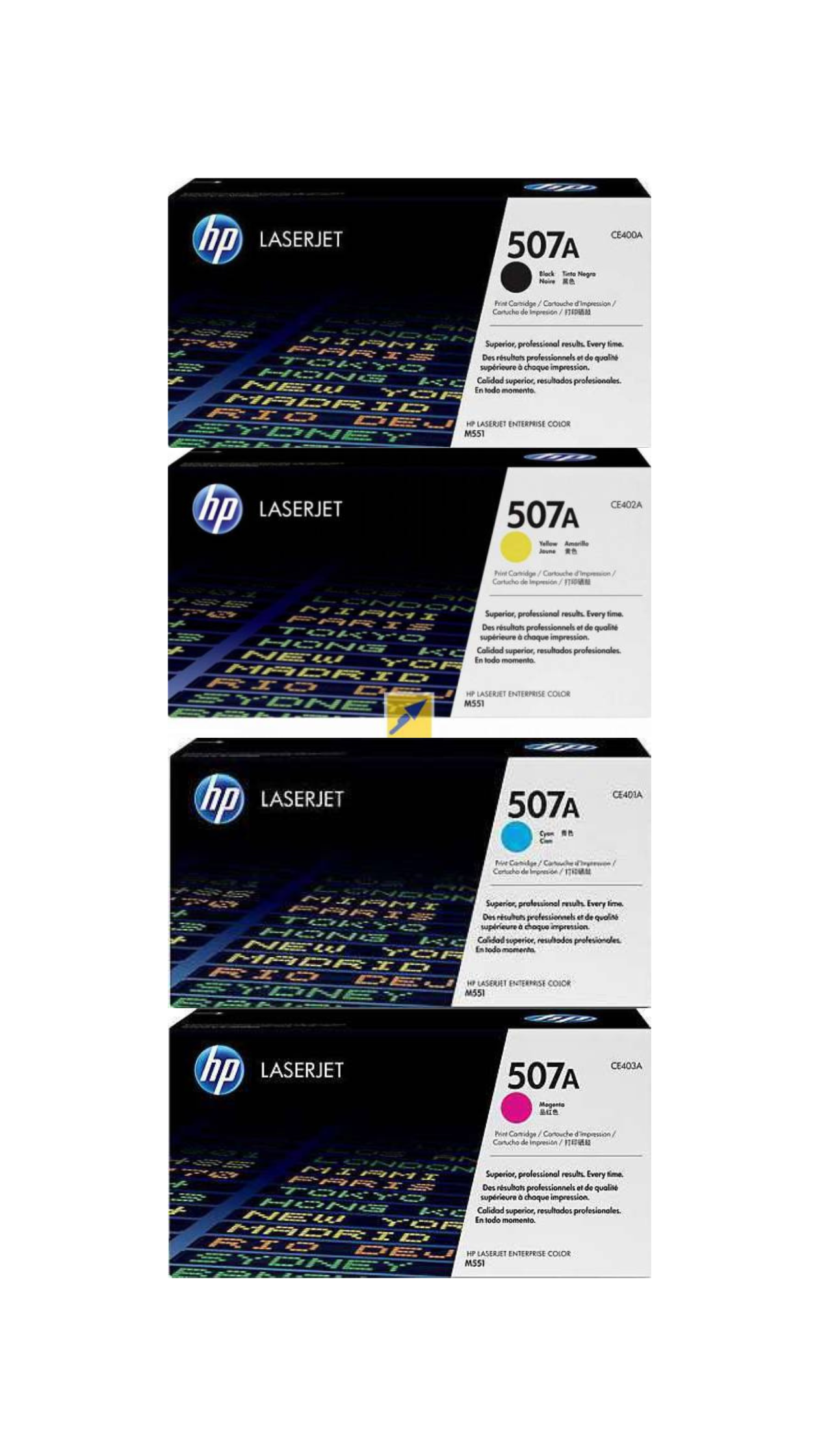 HP 507A Black Cyan Magenta and Yellow Original LaserJet Toner Cartridges 4-Piece OneCart