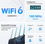 TP-Link AX3000 WiFi 6 Router (Archer AX55 Pro) - Multi Gigabit, 2.5 Gbps Port, Dual Band, VPN, OFDMA, MU-MIMO, USB Port, WPA3, Alexa, black OneCart
