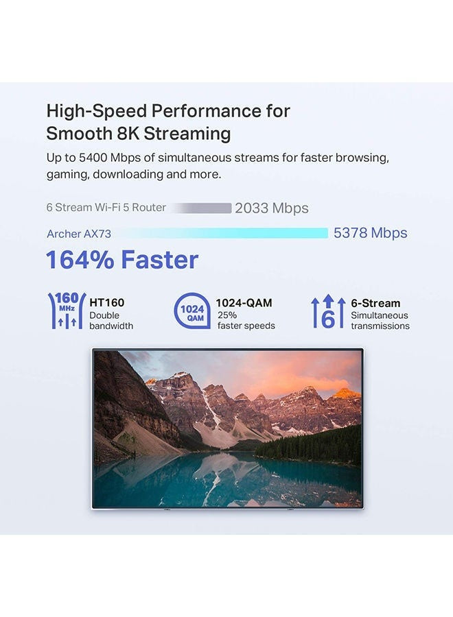 TP-Link AX5400 WiFi 6 Router (Archer AX73)- Dual Band Gigabit Wireless Internet Router, High-Speed ax Router for Streaming, Long Range Coverage