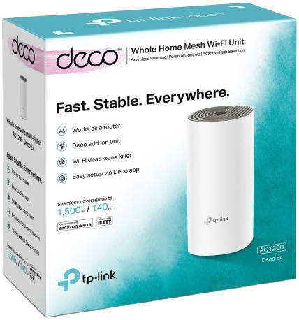 TP-Link Deco E4 AC1200 Mesh Wi-Fi System, Dual-Band Network (300 Mbps & 867 Mbps), 2x Antennas, MU-MIMO, Single Pack, White | Deco E4(1-Pack)