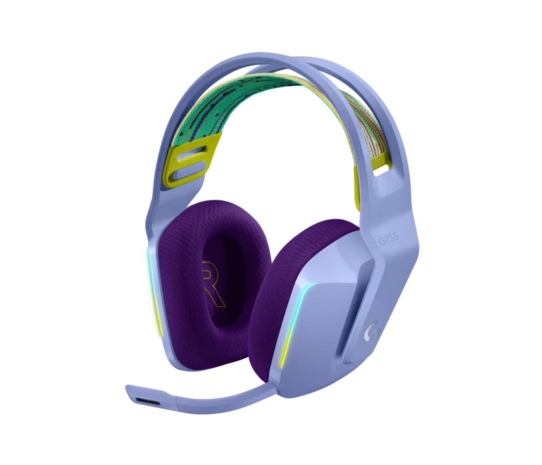Logitech G733 Lila LIGHTSPEED Wireless RGB Gaming Headset | DTS Headphone:X 2.0 Surround Sound, 20Hz–20kHz, 65.6ft Range, Ultra-Light Design, Blue VO!CE Mic, 29-Hour Battery Life OneCart
