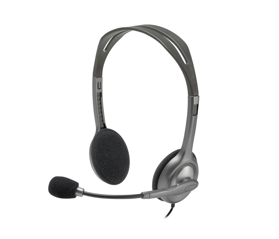 Logitech H110 Stereo Headset – Grey | Lightweight On-Ear Headphones with Adjustable Boom Microphone, Dual 3.5mm Audio Jacks, Clear Stereo Sound for PC, Laptop & Desktop OneCart